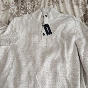 Express Cream Ribbed Knit Sweater